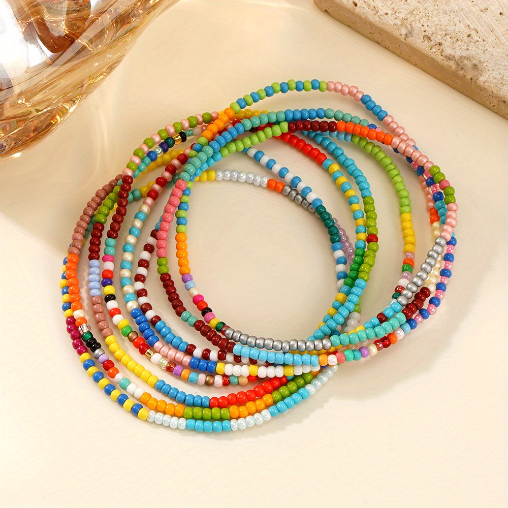 8pcs Ins Style Beaded Bracelets Set Colorful Elastic Stacking Holiday Gift